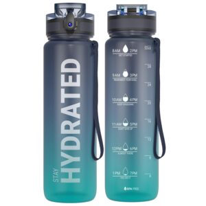 Sahara Sailor Water Bottle, 32/25/17oz Durable and Leakproof Water Bottles Motivational with Time Marker, Tritan, BPA Free, Wide Mouth with Easy Clean Brush for Gym, Travel,...