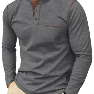 Sailwind Men's Henley Shirts Long Sleeve Button T-Shirt Casual Stylish Cotton Pullover Shirt with Pocket