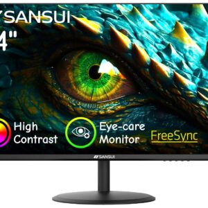 SANSUI Computer Monitor 24 inch Eye Care 1080P Display HDMI,VGA Ports with 178ยฐ Viewing Angle/Frame-Less/Tilt/VESA Compatible for Office and Home