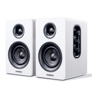 Sanyun SW208 3" Active Bluetooth 5.0 Bookshelf Speakers โ 60W Carbon Fiber Speaker Unit - Built-in 24bit DAC Dynamic 3D Surround Sound 2.0 Computer PC Monitor Gaming (Pair, White)