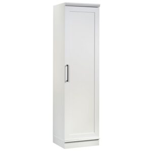 Sauder HomePlus Narrow Pantry Storage Cabinet Slim Single Door with Adjustable Shelves, Kitchen Laundry Bathroom Storage Cabinet, in Soft White