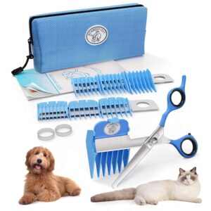 SCAREDY CUT Silent Pet Grooming Kit for Dogs, Cats and All Pet Grooming - A Quiet Alternative to Electric Clippers for Sensitive Pets (Right-Handed Blue)