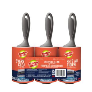 Scotch-Brite Everyday Clean Lint Roller, 3 Pack, Lint Remover for Pet Hair, Dark Clothes, Furniture, and Dusty Surfaces, Picks Up Fur & Fluff in Your Home, Car & Office, 300...