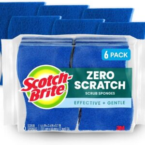 Scotch-Brite Zero Scratch Scrub Sponge, 6 Kitchen Sponges for Cleaning Around the Home, Bathroom & More, Scratch-free Dish Scrubber, Multi-surface Safe, Best for Nonstick Pots...