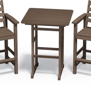 SERWALL HDPE Outdoor Patio Bar Set, Tall Adirondack Bar Chair and Table Set (Coffee, 3 pcs)