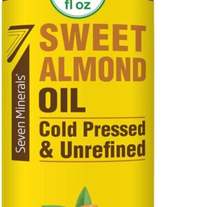 Seven Minerals, Pure Cold Pressed Sweet Almond Oil - Big 32 fl oz Bottle - Unrefined &100% Natural - For Skin & Hair, with No Added Ingredients - Perfect Carrier Oil for...