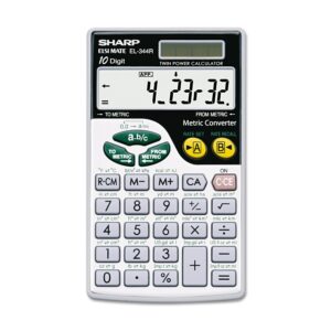 Sharp EL344RB 10-Digit Calculator with Punctuation, Metric Converter, Solar Powered LCD Display, Small Pocket Calculator for Students and Professionals