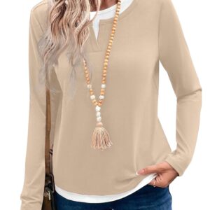 SHEWIN Women's Tops Casual Crewneck Color Block Long Sleeve Shirts Fall Fashion Basic Tees Slim Fit