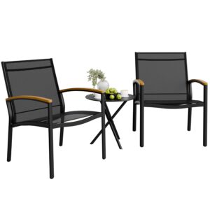 Shintenchi 3 Pieces Patio Bistro Sets, Outdoor Textilene Fabric Conversation Bistro Set, Textilene Fabric Front Porch Chairs Small Patio Furniture Set with Table for...