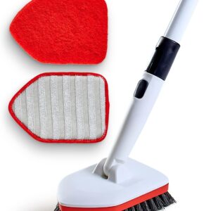 Shower Scrubber 3 in 1 Extendable Long Handle 58" Cleaning Brush - Non Scratch Shower Brush for Cleaning Bathroom Kitchen Toilet Wall Tub Tile Sink (Red)