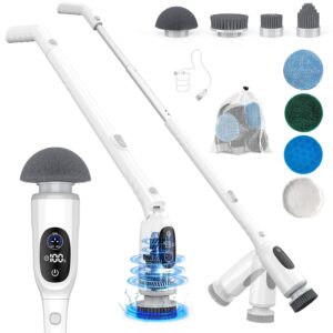 Shower Scrubber, Electric Spin Scrubber with 2025 New Upgraded Motor, User-Friendly Design, 3 Adjustable Angles & Speeds, 8 Brush Heads for Cleaning Bathroom, Cleaning Supplies...