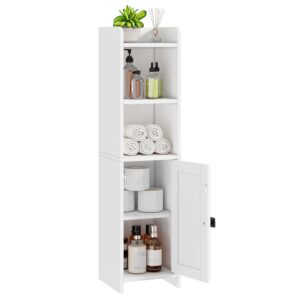 Small Bathroom Storage Cabinet Corner, Floor Cabinet with Adjustable Shelves, Freestanding Narrow Bathroom Toilet Paper Organizers for Small Spaces (White)
