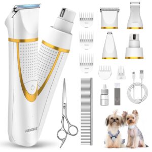 Small Dog Grooming Kit, 4 in 1 Electric Cordless Dog Paw Trimmer with Nail Grinder, Low Noise Dog Nail Trimmers, IPX7 Waterproof Small Dog Grooming Clippers for Paws, Ears,...