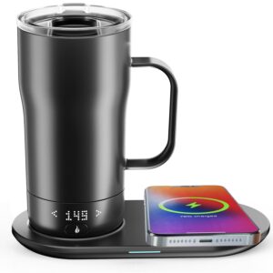 Smart Self Heating Coffee Mug 18 Oz Temperature Control Heated Coffee Mug App Controlled Warmer Mug 5-10 Hour LED Display Keep Coffee Hot All Day Fast Wireless Charger Base Dull...