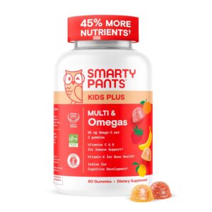 SmartyPants Kids Multivitamin Gummies - Improved Formula: Omega 3 (DHA/EPA), Vitamins D3, C, B12, B6, Vitamin A, K & Zinc, Gluten Free, Three Fruit Flavors, 60 Count (30 Day...