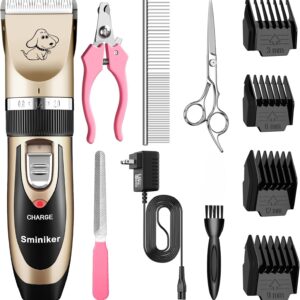 Sminiker Professional Rechargeable Cordless Dogs Cats Horse Grooming Clippers - Professional Pet Hair Clippers with Comb Guides for Dogs Cats Horses and Other House Animals Pet...