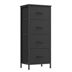 SONGMICS Dresser for Bedroom, Chest of Drawers, Steel, MDF, 4 Non-Woven Fabric Drawers, Storage Organizer Unit, Closet, Entryway, Ink Black and Ebony Black ULGS314B01S