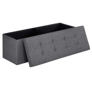 SONGMICS MAZIE Collection - 43 Inches Folding Storage Ottoman Bench, Ottoman Foot Rest, End of Bed Bench, Storage Chest, Load 660 lb, for Living Room, Bedroom, Entryway, Dark...