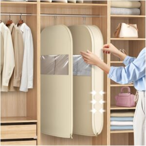 Space Saving Hanging Garment Bag with Self Compression Zipper, Thick Dustproof Garment Bags for Hanging Clothes, Space Saving Garment Bags with Compression Zip Technology...