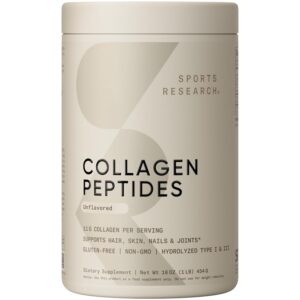 Sports Research Collagen Peptides - Hydrolyzed Type 1 & 3 Collagen Powder Protein Supplement for Healthy Skin, Nails, & Joints - Easy Mixing Vital Nutrients & Proteins, Collagen...