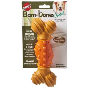 SPOT Bam-Bones Dental Bone - Made with Bamboo Fiber and a Massaging Rubber Center, Durable Oral Care Dog Chew for Light Chewers & Teething Puppies Under 40lbs, 7in, Allergen...