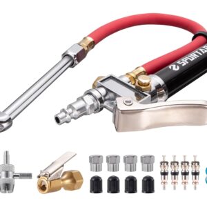 Spurtar 10-120 PSI Heavy Duty Tire Pressure Gauge with Inflator Air Chuck with Pressure Gauge with 4 Way Tool and Valve Cores Air Compressor Attachments Tire Inflator Nozzle for...