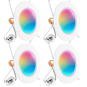 Sunco 4 Pack LED Recessed 6 Inch, Smart RGBW Color Changing Can Lights, High Brightness 1200 LM, 14W, Retrofit Installation, Compatible with Amazon Alexa & Google Assistant - UL