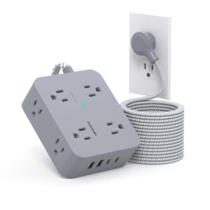 Surge Protector Power Strip 15 Ft Long Cord, HANYCONY 8 Outlets 4 USB Ports(2 USB C), Flat Plug, Desk Charging Station for Home Office College Dorm Room Essentials