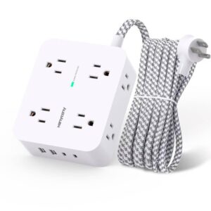 Surge Protector Power Strip - HANYCONY 8 Outlets 4 USB (2 USB C) Charging Ports, Multi Plug Outlet Extender, 5Ft Braided Extension Cord, Flat Plug Wall Mount Desk Charging...