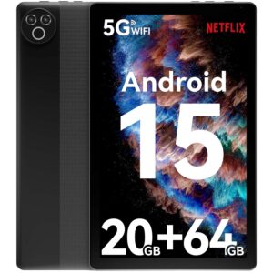Tablet 10 Inch Android 15 OS GMS Certified Tablets PC 1.8 GHz 5-Core 20 (3+17) GB RAM 64 GB ROM 1 TB Expandable 1280x800 HD IPS Touch Screen 5000 mAh WiFi 6 Bluetooth 5.4 Dual...