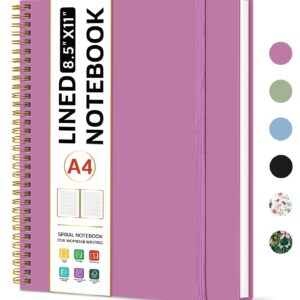 Taja Spiral Lined Notebook, 8.5"x11" Notebooks for Work, Large A4 Journal for Women & Men, College Ruled Journaling Notebook for Writing, Plastic Cover Spiral Journal, Purple