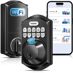 TEEHO WiFi Smart Lock TE012W, Fingerprint Door Lock with Built-in Wi-Fi, Keyless Entry Keypad Smart Deadbolt, App Remote Control, Alexa Compatible, IP55 Waterproof for Front...