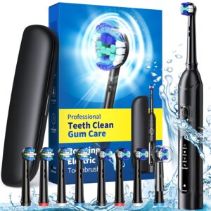 TEETHEORY Rotating Electric Toothbrush for Adults with 8 Brush Heads (2 Types), 4 Modes Deep Clean Electric Toothbrush with Rechargeable Power and 2 Min Smart Timer (1- Black,...