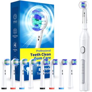 TEETHEORY Rotating Electric Toothbrush for Adults with 8 Brush Heads (2 Types), 4 Modes Deep Clean Electric Toothbrush with Rechargeable Power and 2 Min Smart Timer (3-Clean...