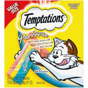 Temptations Creamy Puree Variety Pack of Squeezable Cat Treats, 0.42 oz. Tubes, 24 Count