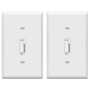 TG Digital Toggle Dimmer Light Switch for Dimmable LED, CFL and Incandescent Light Bulbs, Single Pole/ 3-Way, Wall Plate Included, UL Listed, 2 Pack, White