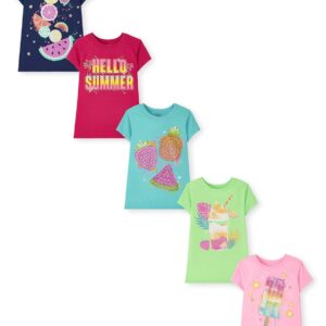 The Children's Place Girls' Trends,Icons Short Sleeve Graphic T-Shirts,5 Pack