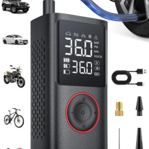 Tire Inflator Portable Air Compressor, 150 PSI Cordless Bike Tire Pump, Air Pump for Auto, Motorcycle, Bicycle, Balls with Pressure Gauge, LED Light & Car Accessories, Black,...