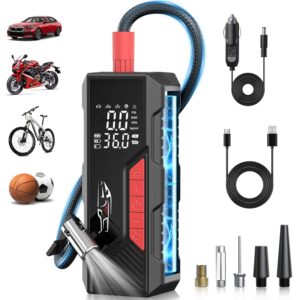 Tire Inflator Portable Air Compressor, Cordless Air Pump for Car Tire 150PSI, Battery & 12V DC, Electric Bike Pump with Pressure Gauge, Auto Shutoff, for Bicycle, Ball,...