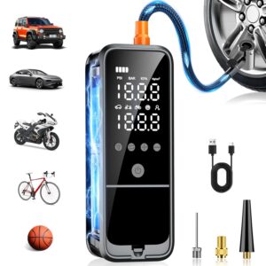 Tire Inflator Portable Air Compressor, Portable Air Pump with Tire Gauge Pressure & LED Light Air Pump for Car Tires Portable Tire Inflator for Car Cordless Bike Pump for Car...