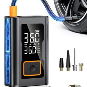 Tire Inflator Portable Air Compressor,Portable Tire Inflator for Car,Compact Air Pump for Car Tires,Bicycle,Ball,Rechargeable Air Pump with Digital Pressure Gauge and LED Lighth