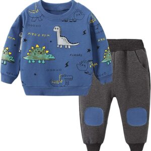 Toddler Baby Boy Clothing Sets Little Dinosaur Printed Long Sleeve Tops and Pants Kids 2pcs Outfits