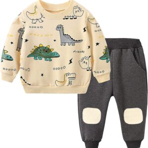 Toddler Baby Boy Clothing Sets Little Dinosaur Printed Long Sleeve Tops and Pants Kids 2pcs Outfits