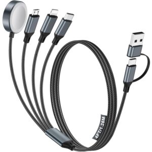Travel Essentials,Multi Charging Cable for Apple Watch Charger/iPhone Charger,Type C Cable Cord for iWatch Ultra/10-2/iPhone 17-11/Samsung S25-S20,PlayStation...