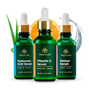 Tree of Life Beauty Facial Skin Care Set, Brightening, Firming, Hydrating, Dry Face, Dermatologist Tested - Trio Power Kit, Vitamin C, Retinol and Hyaluronic Acid, 3 count of 1...