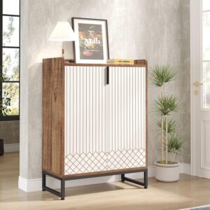 Tribesigns Modern Shoe Cabinet for Entryway, 25 Pairs Shoe Cabinet with Doors, Wood 5-Tier Shoe Organizer, Freestanding Brown Shoe Storage Cabinets with Black Metal Frame for...
