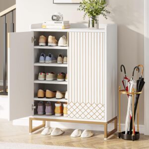 Tribesigns Shoe Cabinet with Doors, 5 Tiers Shoe Storage Cabinet for Entryway, 25 Pairs Wooden Shoe Cabinets, Modern Shoe Organizer Storage for Living Room, Bedroom, Hallway,...