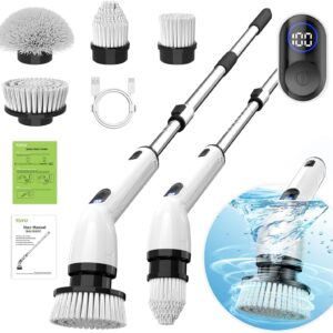 TUYU Electric Spin Scrubber, Full-Body IPX7 Waterproof Bathroom Scrubber with Power LCD Display, Adjustable Extension Handle, Cordless Shower Cleaner Brush for Bathtub Kitchen...