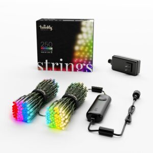 Twinkly Strings 250 LED RGB+White, in- and Outdoor LED Light String, Smart Multicolor LED Lights, Mappable LEDs, Compatible with Alexa and Google Home, IP44, Green Wire, 65ft
