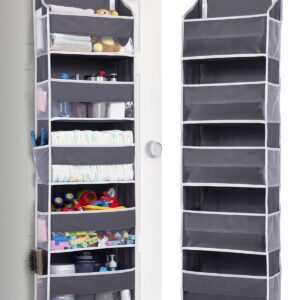 ULG 1 Pack Over Door Organizer with 5 Large Pockets 10 Mesh Side Pockets, 44 lbs Weight Capacity Hanging Storage Organizer with Clear Window Kids Toys, Shoes, Diapers, Dark...